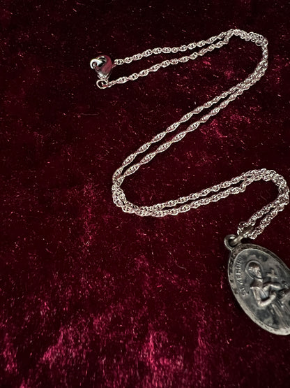 Vintage Silver Tone Religious Medal Necklace - Saint Gerard Pendant