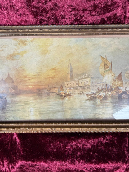 Antique Framed Chromolithograph Wall Art - Sunset On The Grand Canal, Venice by Thomas Moran - 1906 by J.W. Crane