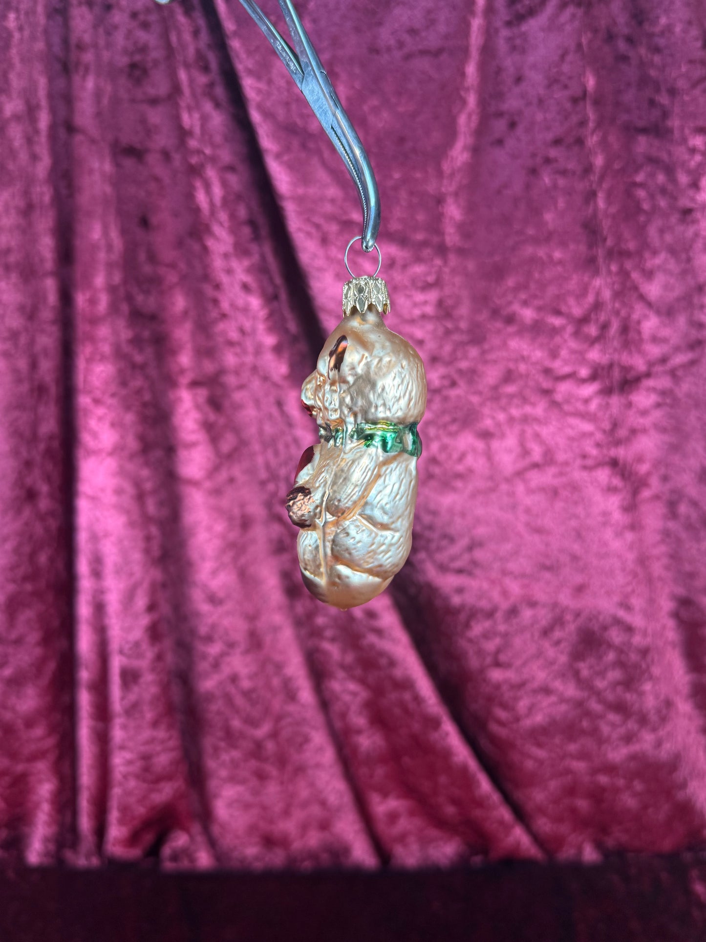 Vintage Christmas - Handblown Glass Ornament - Bear Holding A Red Heart - 4"