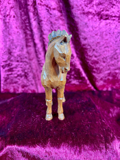 Vintage Figurine - Wood Carved Stallion - 5"