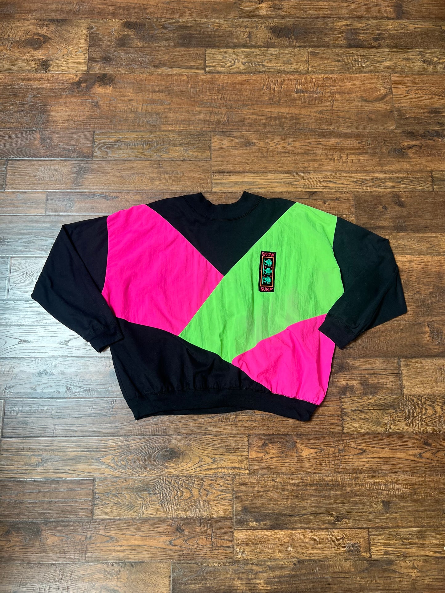 Vintage Clothing - Lightweight Pullover Sweatshirt - 80's Neon Color Block - Ms. Jik - Large