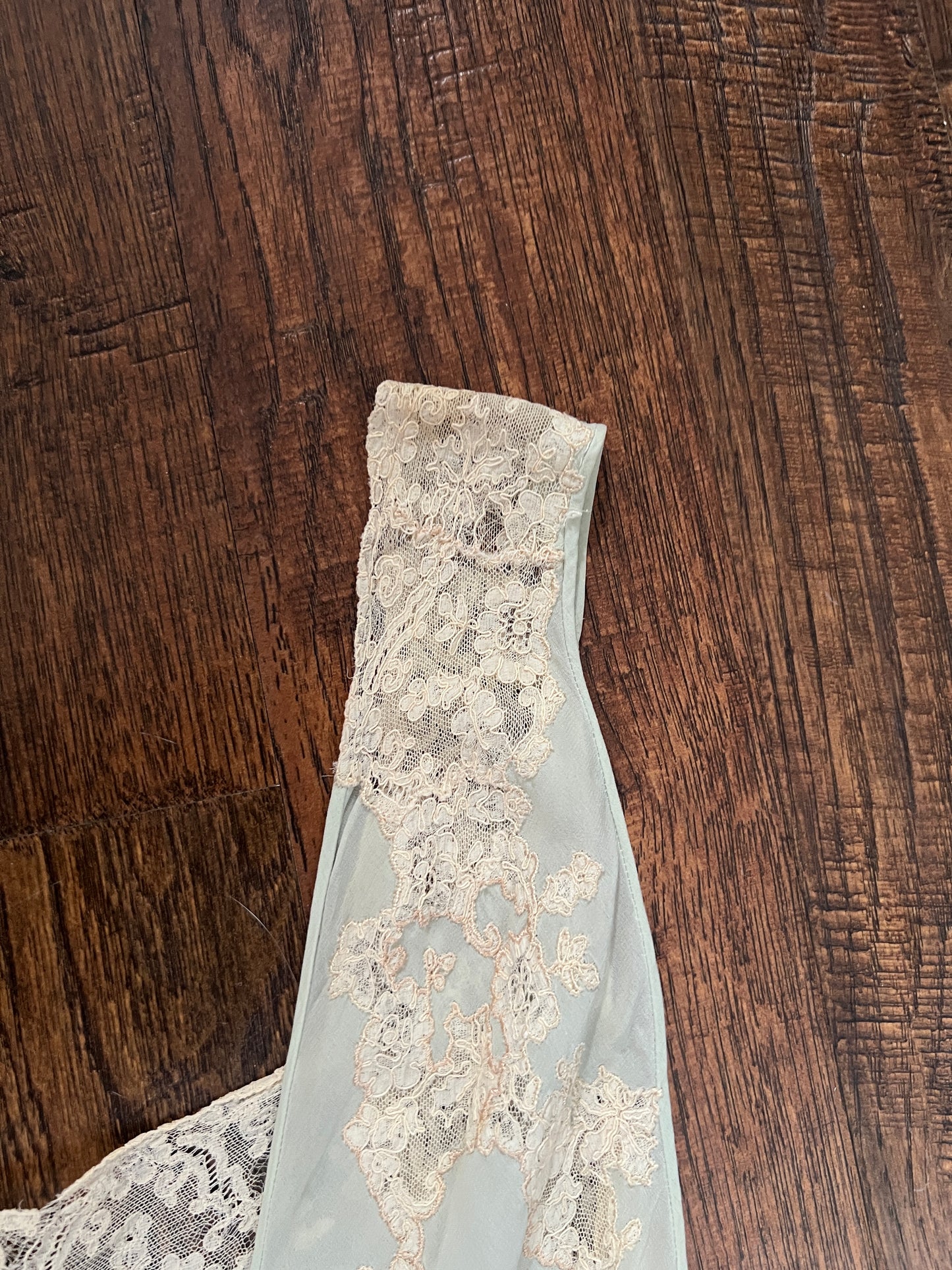 Vintage 1940s Bias Cut Slip Dress - Seafoam Green Lace Nightgown - Medium