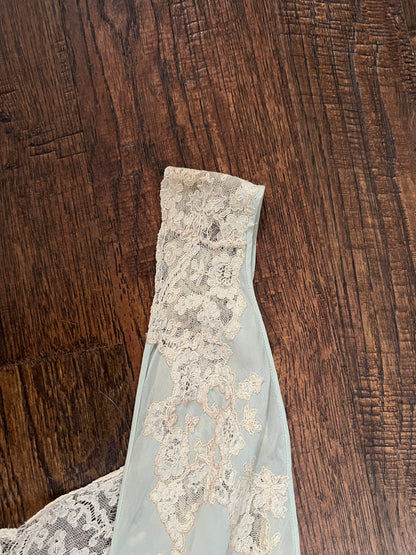 Vintage 1940s Bias Cut Slip Dress - Seafoam Green Lace Nightgown - Medium