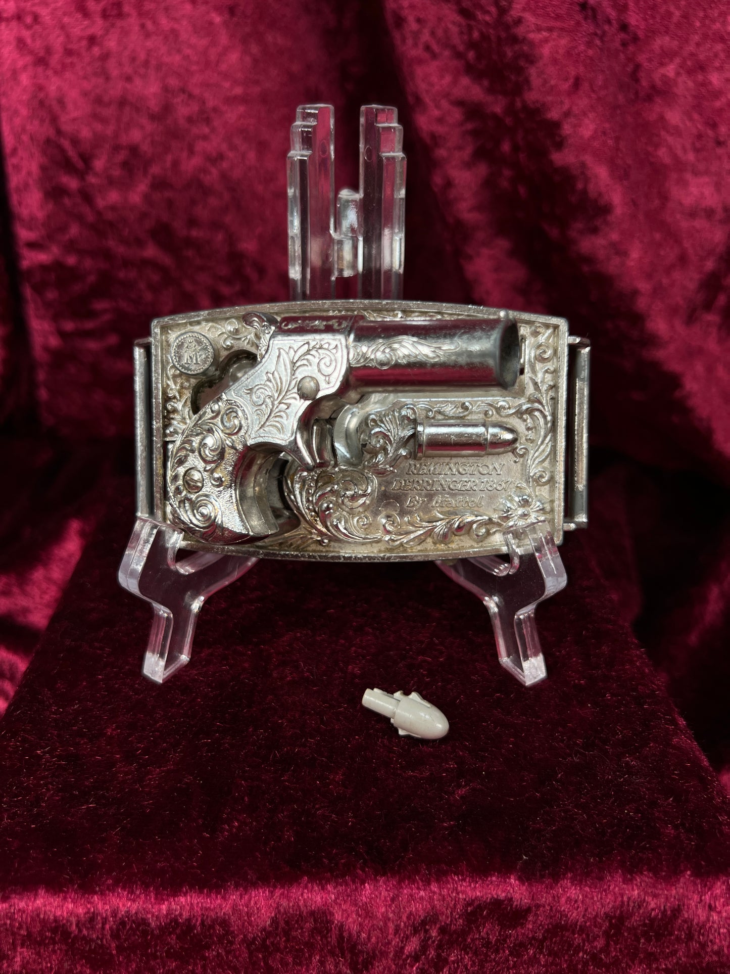 Vintage Metal Belt Buckle - Agent Zero Remington Derringer Cap Gun - 1959 Mattel
