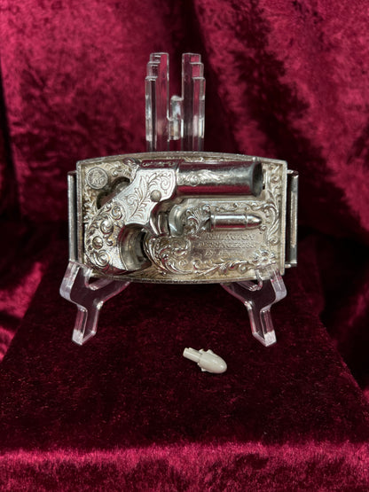Vintage Metal Belt Buckle - Agent Zero Remington Derringer Cap Gun - 1959 Mattel
