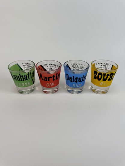 Vintage 1950s Federal Glass Cocktail Recipe Shot Glasses - Set of 4