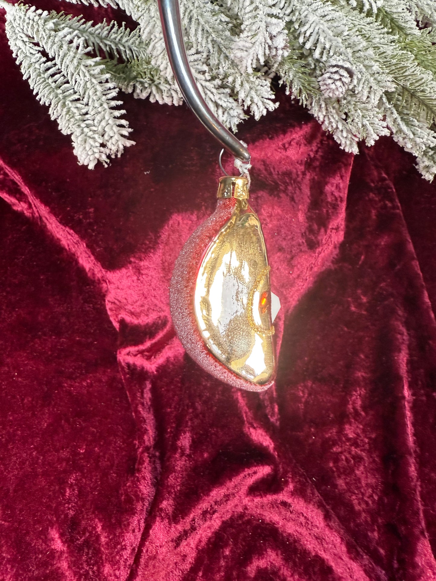 Vintage Christmas - Handblown Glass Ornament - Apple Slice - Czech Republic