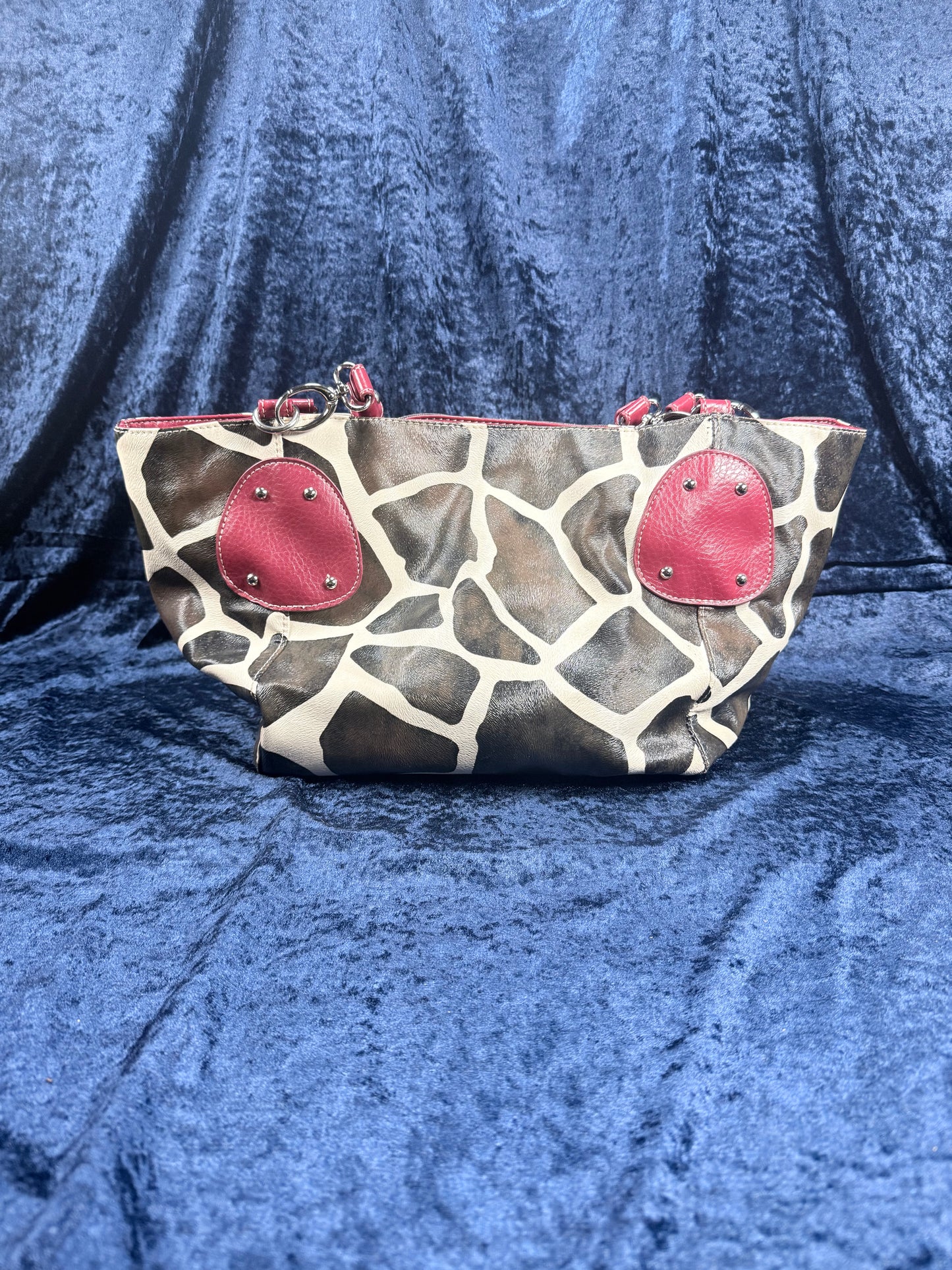 Vintage Y2K Animal Print Tote Bag – Giraffe Pattern Red Trim