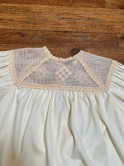 1970s Buttercream Capelet Bed Jacket with Crochet Detail - Made In USA - Small