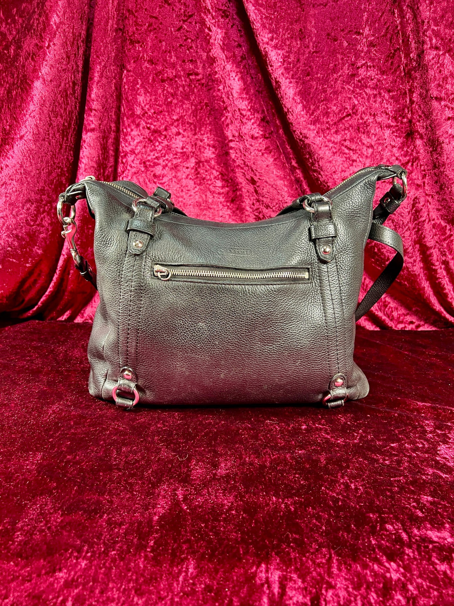 Vintage Accessories - Purse - Black Pebble Leather with Silver Hardware - Purple Lining - Coach