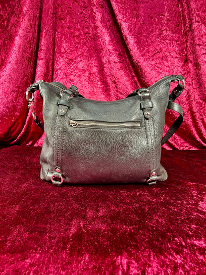 Vintage Accessories - Purse - Black Pebble Leather with Silver Hardware - Purple Lining - Coach