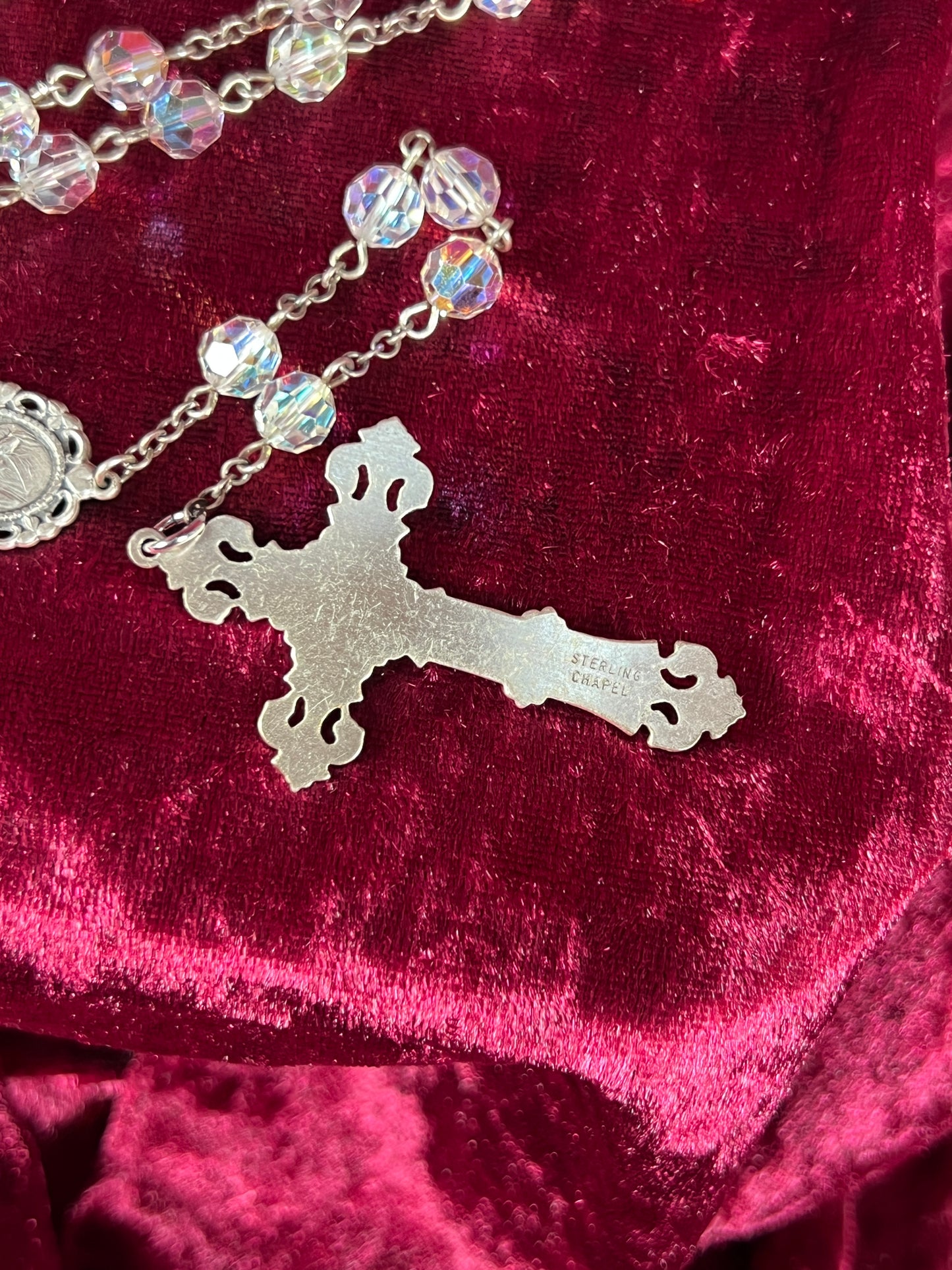 Vintage Jewelry - Italian Rosary - Sterling Silver - Aurora Borealis Faceted Beads - 20.25”