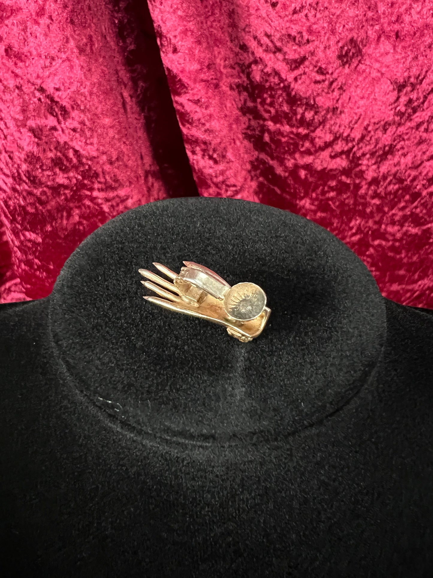 Vintage 1940s Gold Tone Clip On Earrings - CORO Bejeweled Hand Figural Jewelry