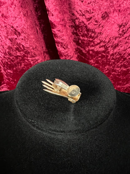 Vintage 1940s Gold Tone Clip On Earrings - CORO Bejeweled Hand Figural Jewelry