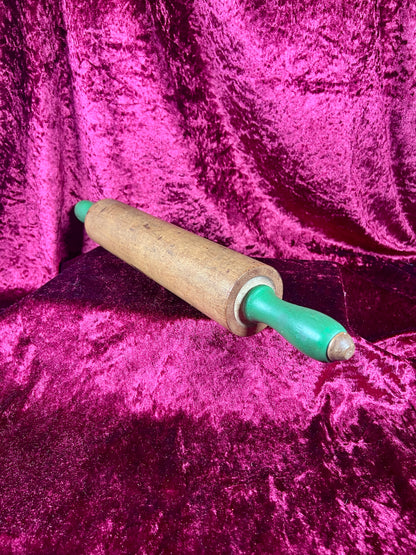 Vintage Kitchen - Wood Rolling Pin with Green Handles - Munising