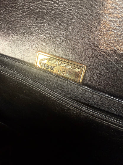 Vintage Genuine Crocodile Skin Purse - Black Crossbody Shoulder Bag