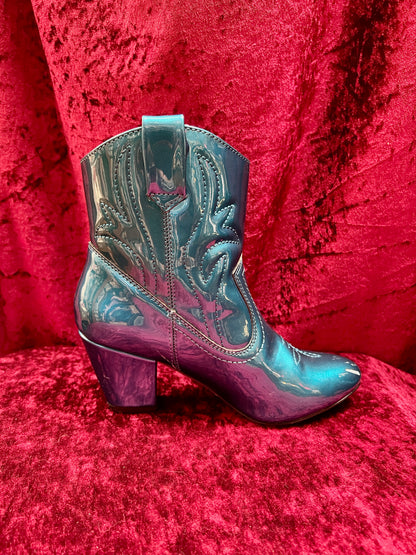 Vintage Style Shoes - Heeled Cowboy Boots - Electric Blue - Size 5 - But Another Innocent Tale (BAIT)