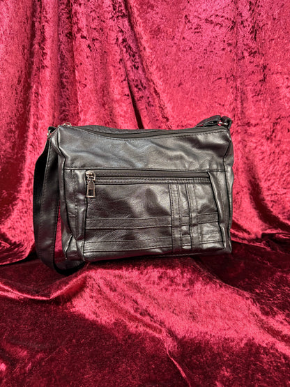 Vintage Accessories - 1980s Utilitarian Crossbody Purse / Shoulder Bag - Black