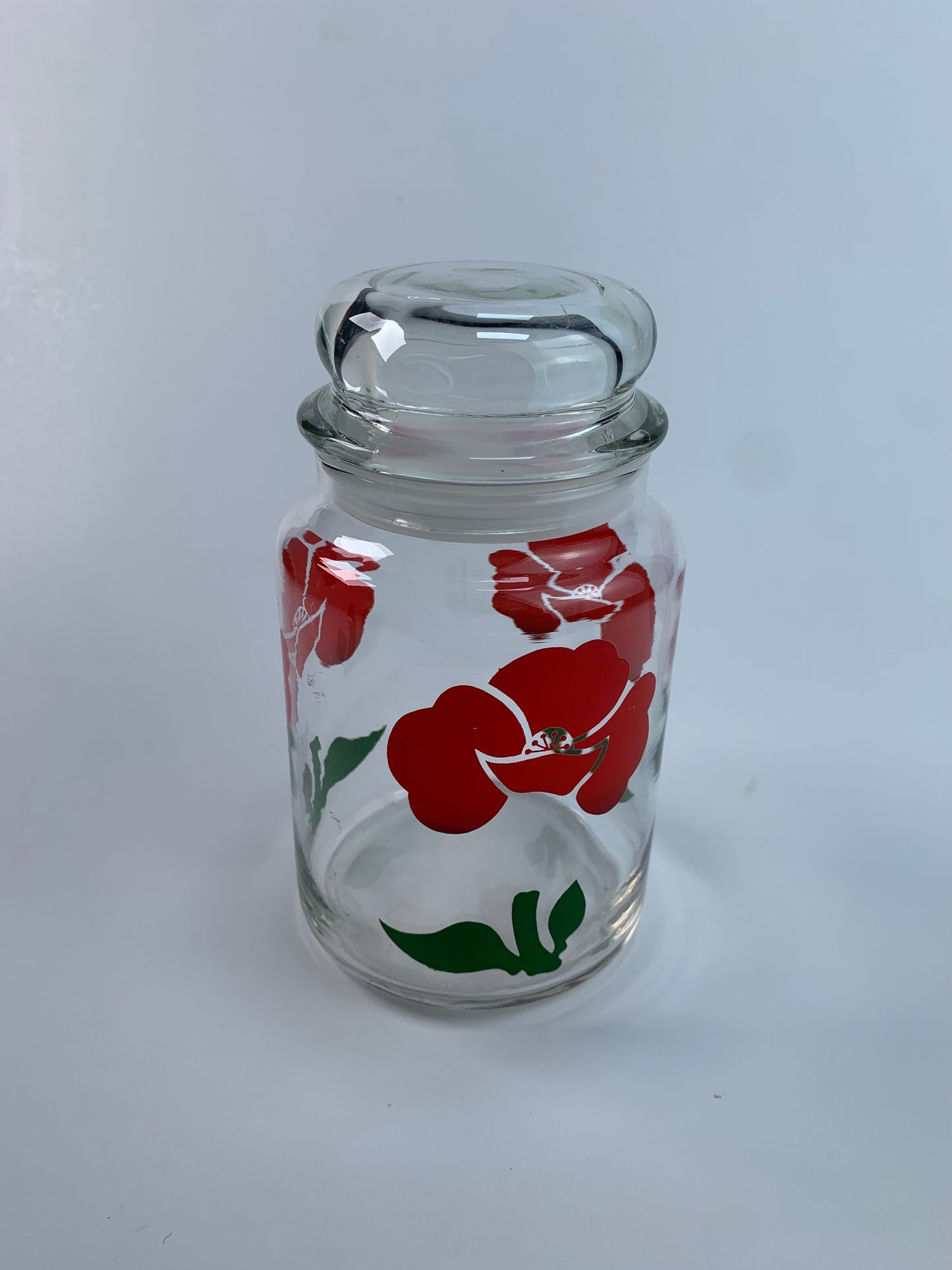 Vintage Kitchen - Glass Canister - Red Poppy Flowers - 7"