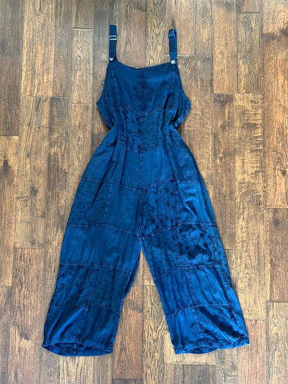 Vintage Clothing - Wide Leg Jumpsuit - Indigo Blue - Patchwork Florals - Large - The Pyramid Collection