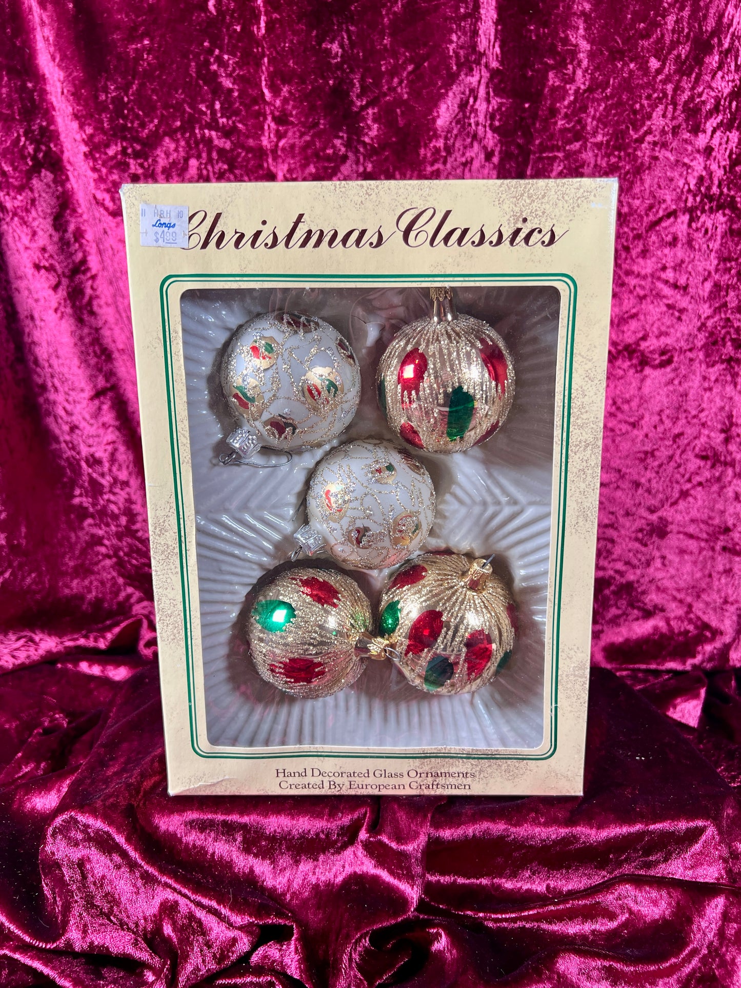 Vintage Christmas - Handblown Glass Ornament Set - Gold, Green, and Red - Christmas Classics