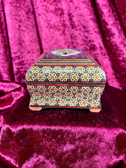 Vintage Vanity - Jewelry Box - Persian Khatam Blue Bird