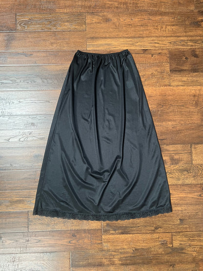 Vintage Clothing - Ankle Length Skirt Slip - Black Satin - Small - Deena