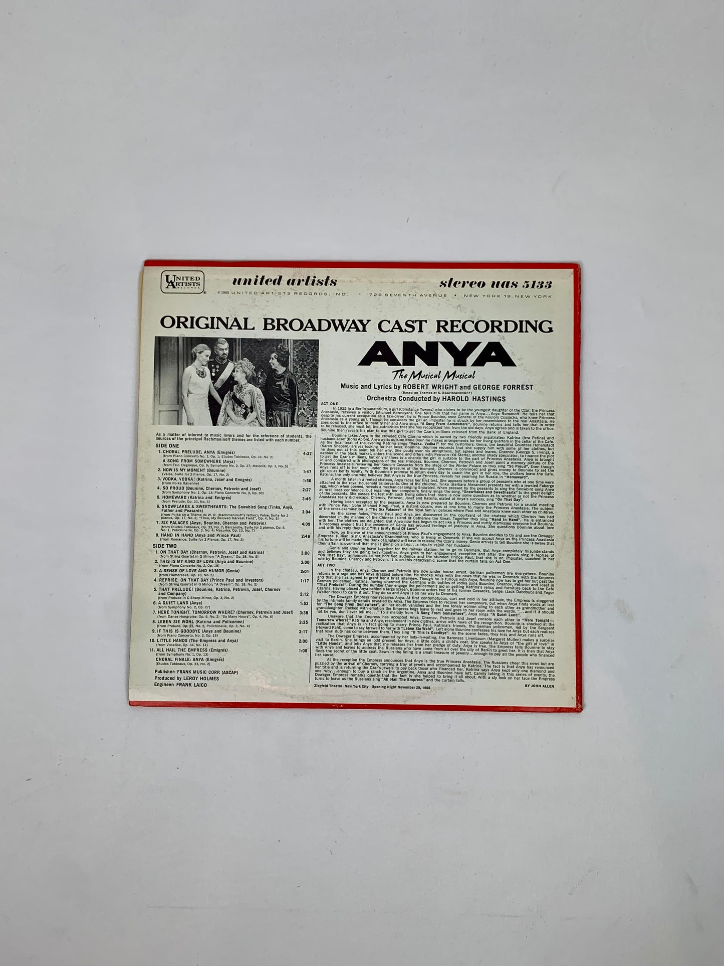 Vinyl Record - Anya: A Musical Musical Original Broadway Cast Recording - United Artist Records