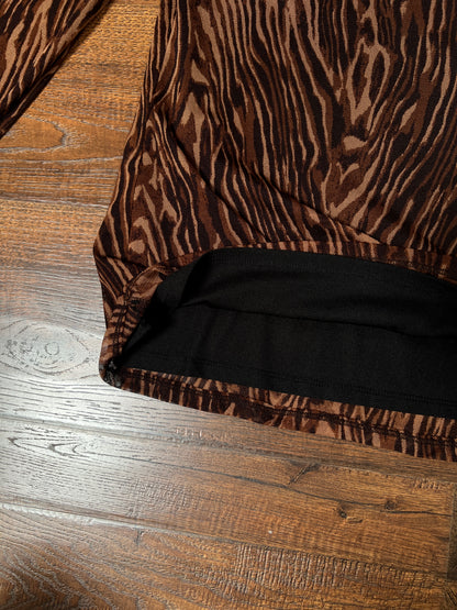 Vintage Vivienne Tam Mesh Long Sleeve Top - Brown Tiger Stripe Layered - Size X-Large