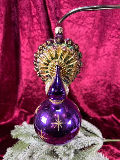 Vintage Christmas - Handblown Glass Ornament - Celestial Peacock - Purple - Christopher Radko