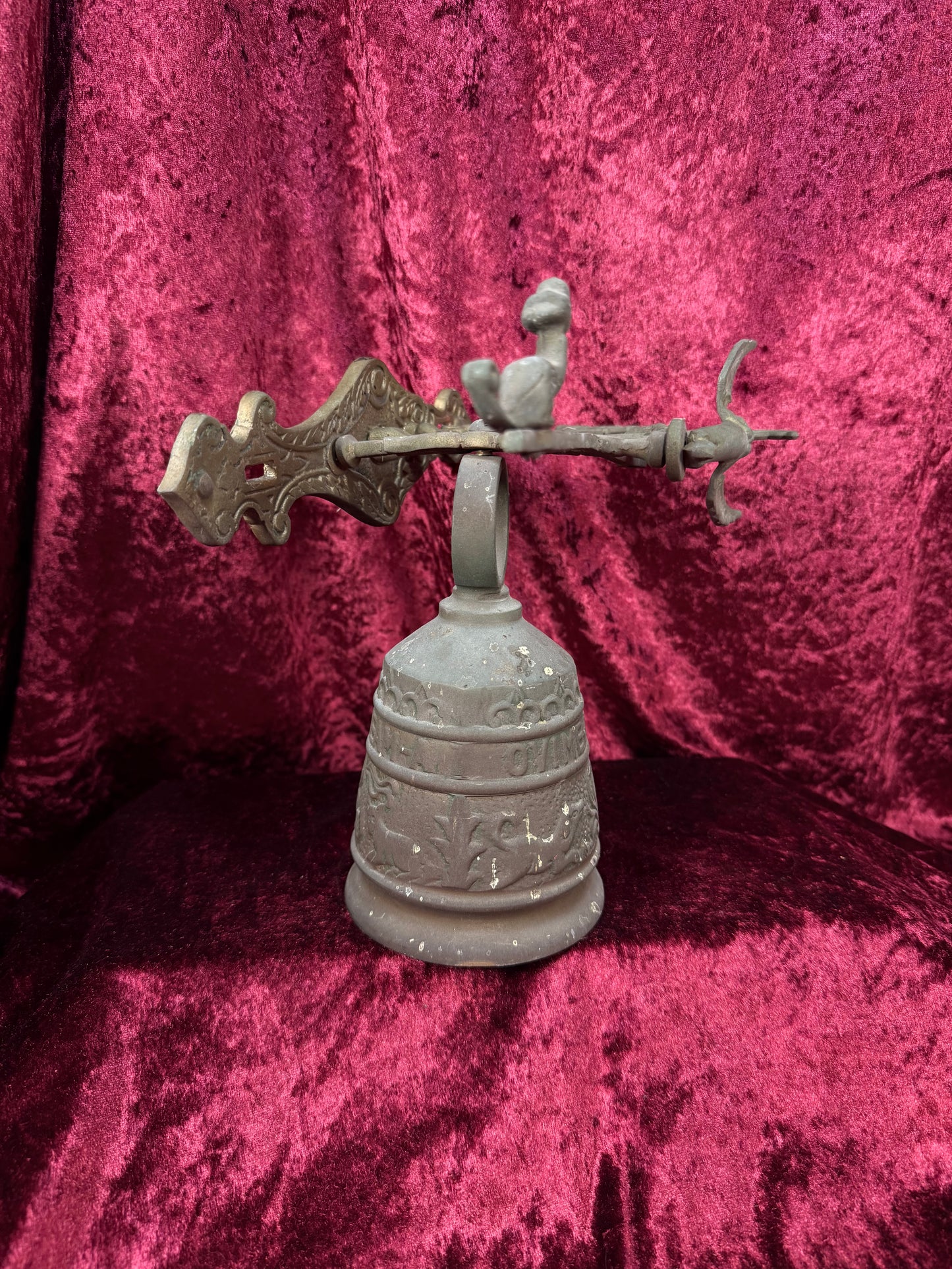 Antique Metal Monastery / Sanctuary Bell – Winged Angel - Latin Engraved