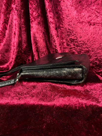 Vintage Roberto Fabris Leather Crossbody Bag - Black Lizard Embossed Purse