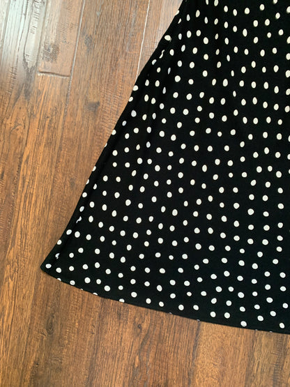 Vintage Clothing - Fit and Flare Midi Dress - Black with White Polka Dots - S.L. Fashions -  Medium