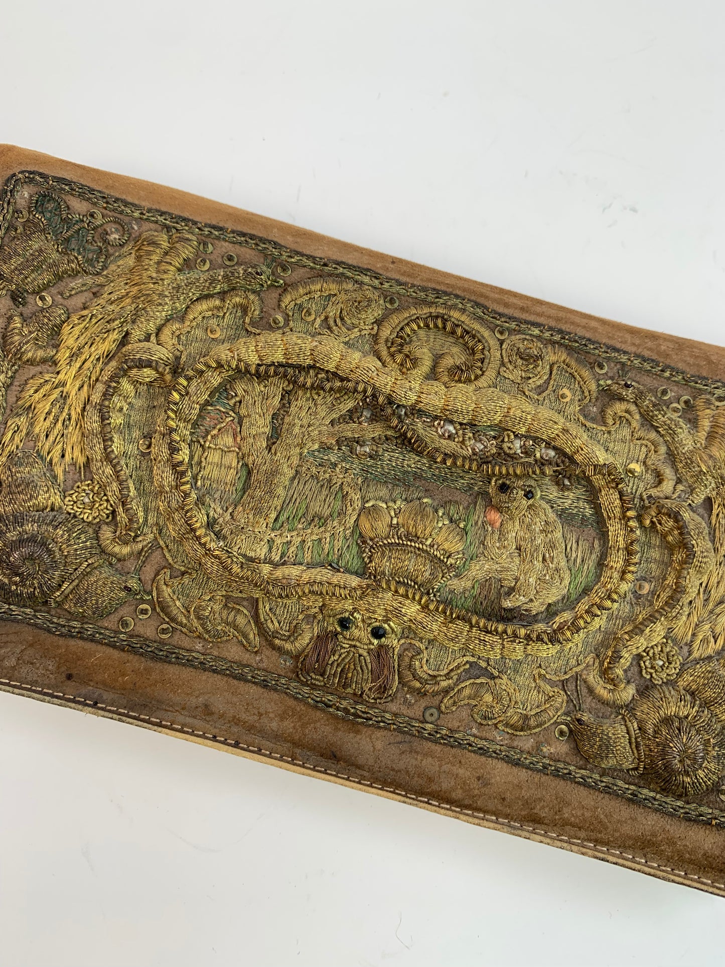 Vintage 3D Embroidered Leather Clutch - Rainforest Scene