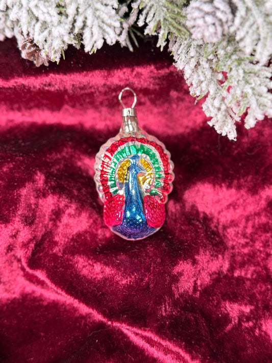 Vintage Christmas - Handblown Glass Ornament - Painted Peacock
