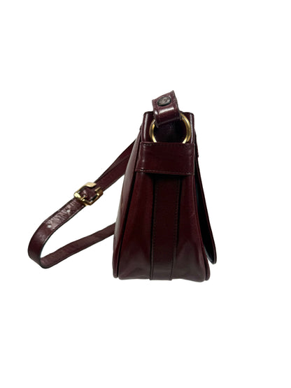Vintage Purse - Red Brown Leather Cross Body Bag - Gold Tone Hardware