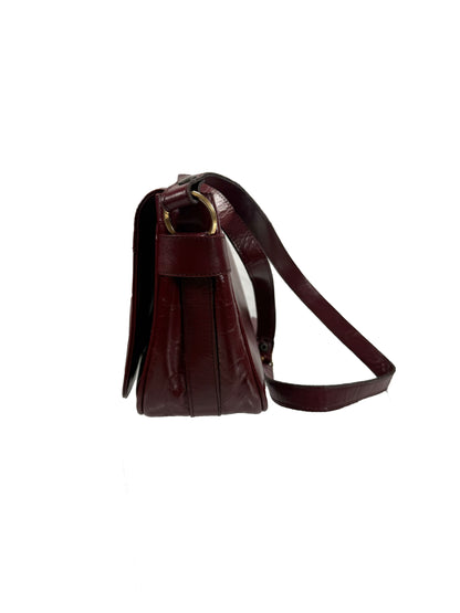 Vintage Purse - Red Brown Leather Cross Body Bag - Gold Tone Hardware