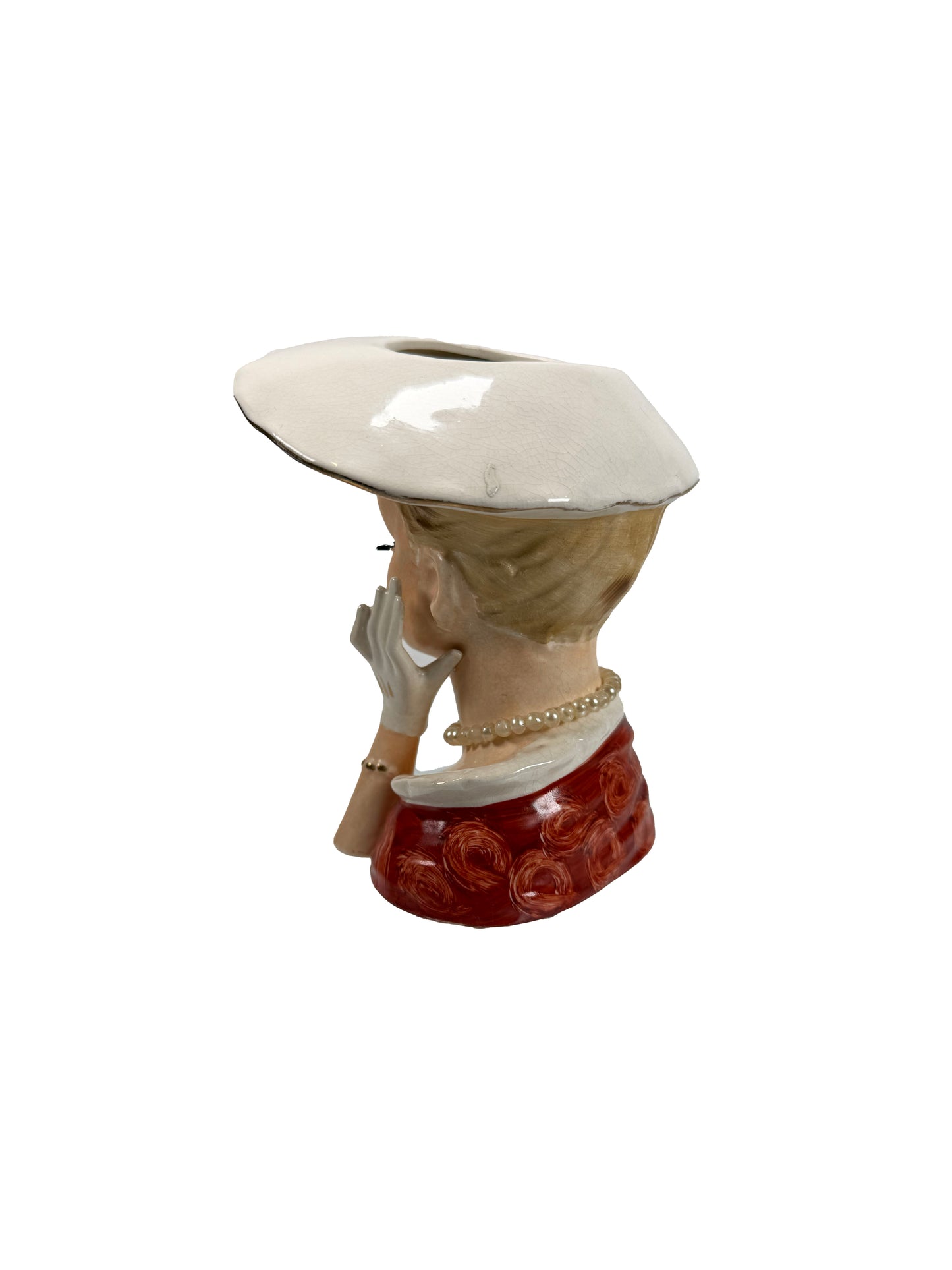 Vintage Lady Head Vase - Pearl Necklace and Floral Brooch -  Inarco #E241