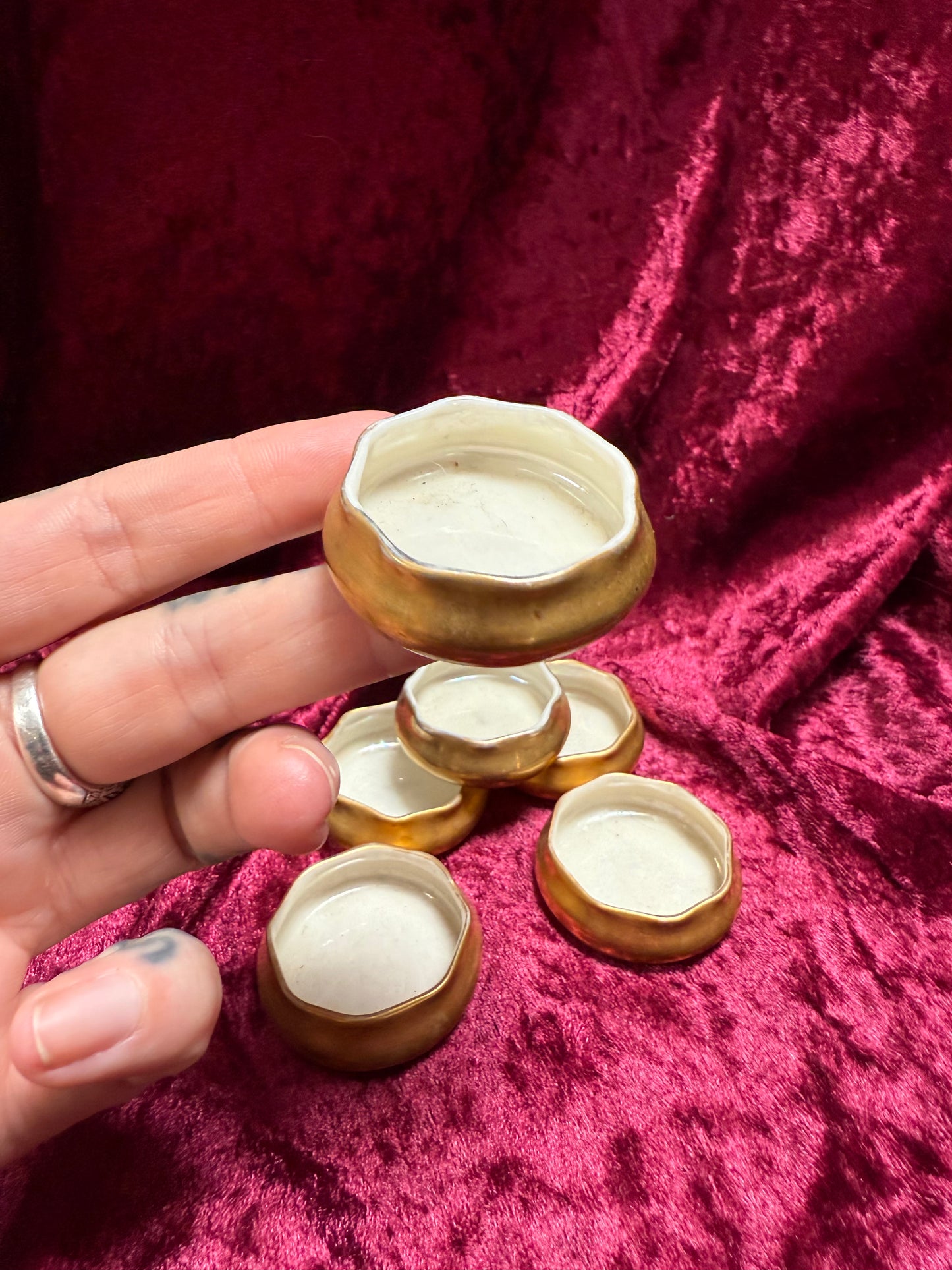 Vintage Trinket - Gold Salt Cellars - Belleek