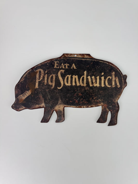 Antique Style "Eat A Pig Sandwich" Metal Sign - Diner Decor