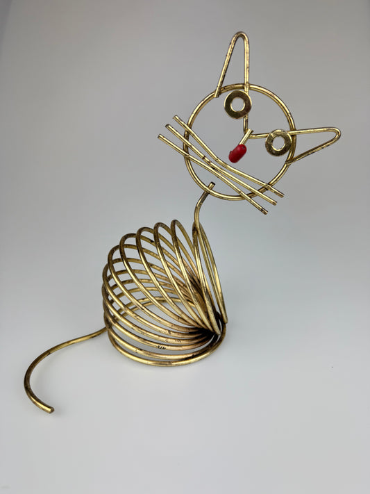 Mid Century Modern Brass Cat Coiled Wire Letter Holder