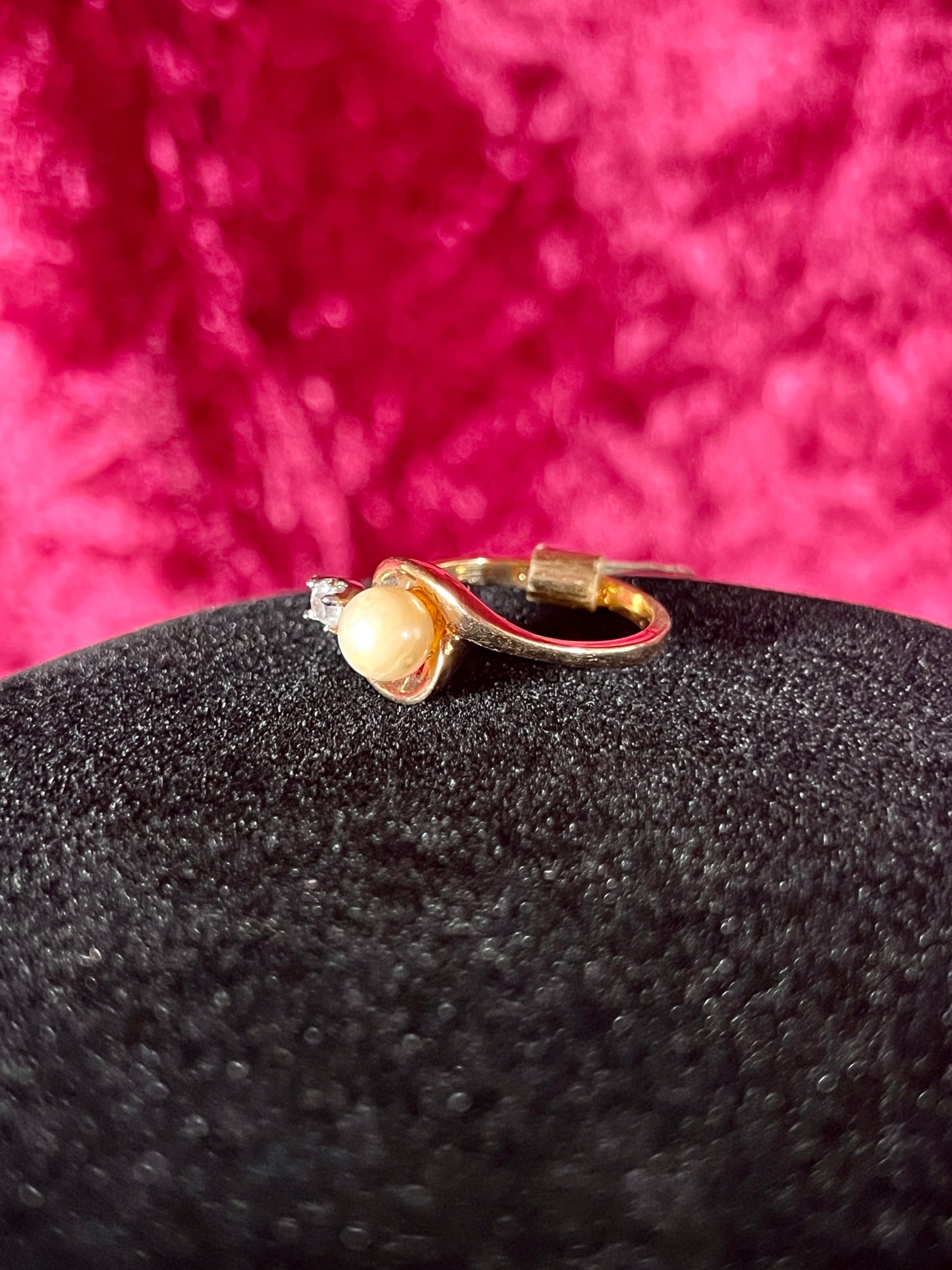 Vintage 14K Gold Electroplate Cocktail Ring – Cultured Pearl Solitaire - ESPO - Size 5.5