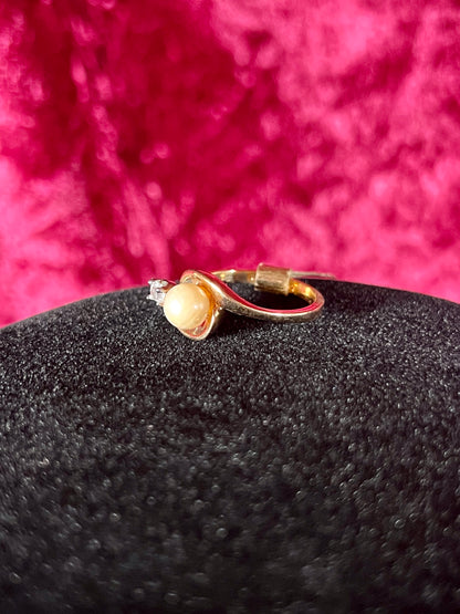 Vintage 14K Gold Electroplate Cocktail Ring – Cultured Pearl Solitaire - ESPO - Size 5.5