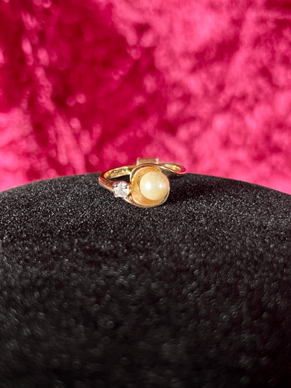 Vintage 14K Gold Electroplate Cocktail Ring – Cultured Pearl Solitaire - ESPO - Size 5.5