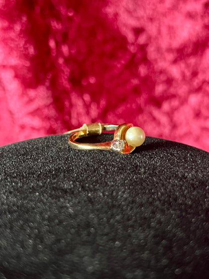 Vintage 14K Gold Electroplate Cocktail Ring – Cultured Pearl Solitaire - ESPO - Size 5.5