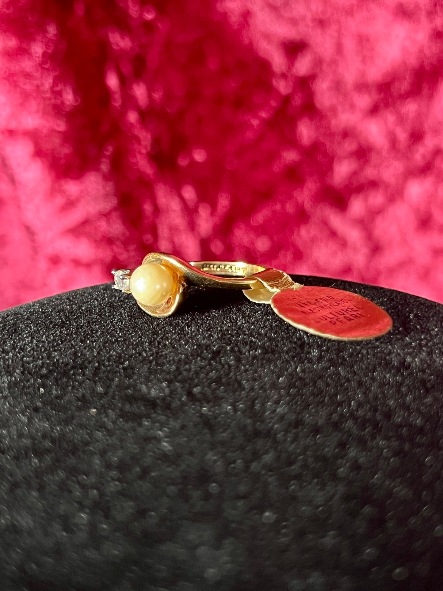 Vintage 14K Gold Electroplate Cocktail Ring – Cultured Pearl Solitaire - ESPO - Size 5.5