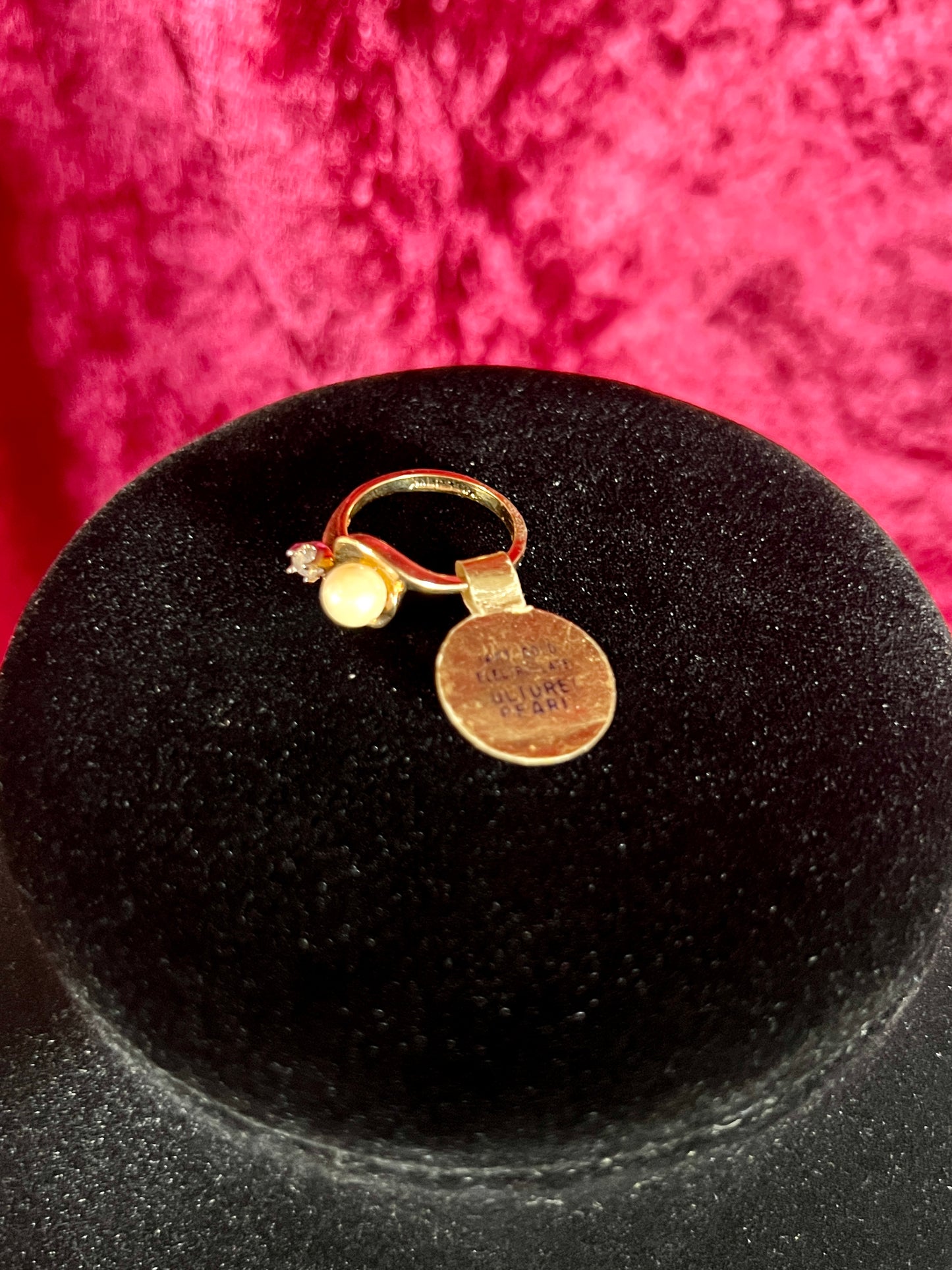 Vintage 14K Gold Electroplate Cocktail Ring – Cultured Pearl Solitaire - ESPO - Size 5.5