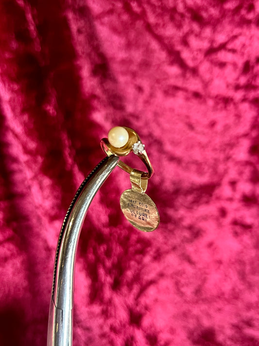 Vintage 14K Gold Electroplate Cocktail Ring – Cultured Pearl Solitaire - ESPO - Size 5.5