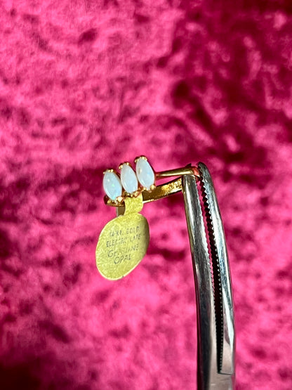 Vintage 14K Gold Electroplate Cocktail Ring – Genuine Opal Trilogy Setting - Size 5.75