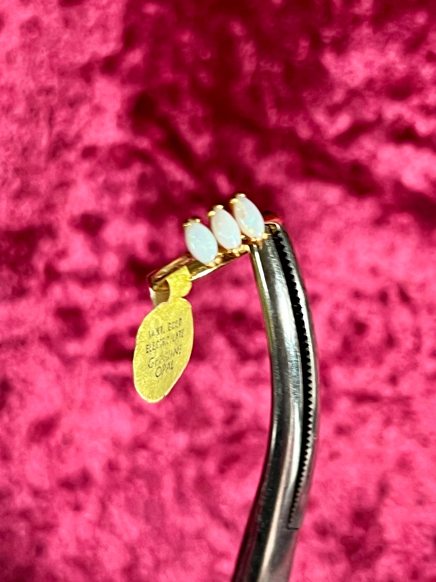 Vintage 14K Gold Electroplate Cocktail Ring – Genuine Opal Trilogy Setting - Size 5.75